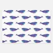 かわいいホエールアートスケッチイン海ブルーとホワイト ラッピングペーパーシート (正面)