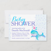 かわいいホエールアートベイビーシャワーアクアパープル招待 招待状 (正面)