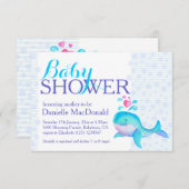 かわいいホエールアートベイビーシャワーアクアパープル招待 招待状 (正面/裏面)