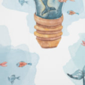 かわいいホエールウォーター色航海のベビー子供部屋 壁紙 (縫い目)