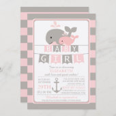 かわいいホエールガールベビーシャワー招待状 招待状 (正面/裏面)