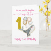 かわいいホエールガール1歳の誕生日カード カード (黄色い花)