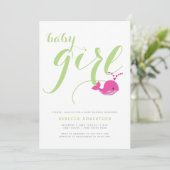 かわいいホエールグリーンタイポグラフィベビーガールシャワー 招待状 (スタンド正面)