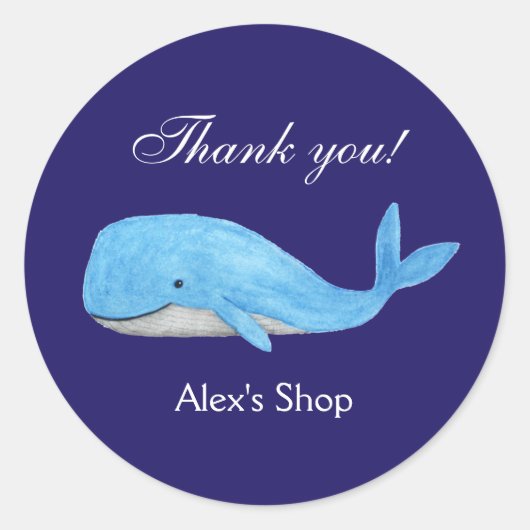 かわいいホエールサンキュー名前をカスタムする小規模企業 ラウンドシール (正面)