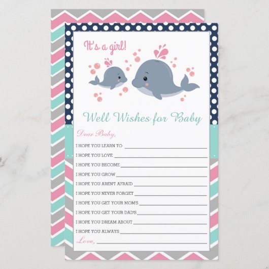 かわいいホエールシャワーがベビーカードガールを願う (正面/裏面)