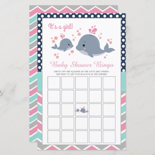 かわいいホエールシャワー赤ちゃんシャワービンゴゲームカードガール (正面/裏面)