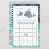かわいいホエールシャワー赤ちゃんシャワービンゴゲームカード (正面/裏面)