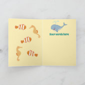 かわいいホエールシーホースピエロ魚海子供の誕生日 カード (内部)