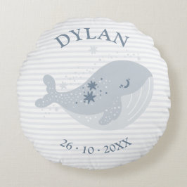 かわいいホエールスターズブルー男の赤ちゃん誕生のお知らせ ラウンドクッション