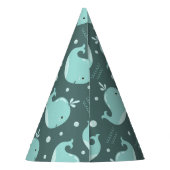 かわいいホエールパターンオンティール（緑がかった色）ブルー子供の誕生日 パーティーハット (裏面)