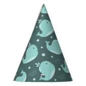 かわいいホエールパターンオンティール（緑がかった色）ブルー子供の誕生日 パーティーハット (左)