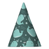 かわいいホエールパターンオンティール（緑がかった色）ブルー子供の誕生日 パーティーハット (右)