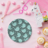 かわいいホエールパターンオンティール(緑がかった色)ブルー子供の誕生日 ペーパープレート (パーティー)