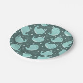 かわいいホエールパターンオンティール(緑がかった色)ブルー子供の誕生日 ペーパープレート (アングル)