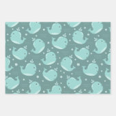 かわいいホエールパターンオンティール(緑がかった色)ブルー子供の誕生日 ラッピングペーパーシート (正面3)