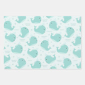 かわいいホエールパターンオンティール(緑がかった色)ブルー子供の誕生日 ラッピングペーパーシート (正面2)
