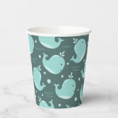 かわいいホエールパターンオンティール（緑がかった色）ブルー子供の誕生日 紙コップ (左)