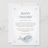 かわいいホエールブルーボーイベビーシャワー サンキューカード (正面)