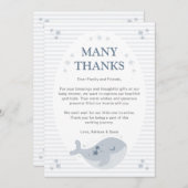 かわいいホエールブルーボーイベビーシャワー サンキューカード (正面/裏面)