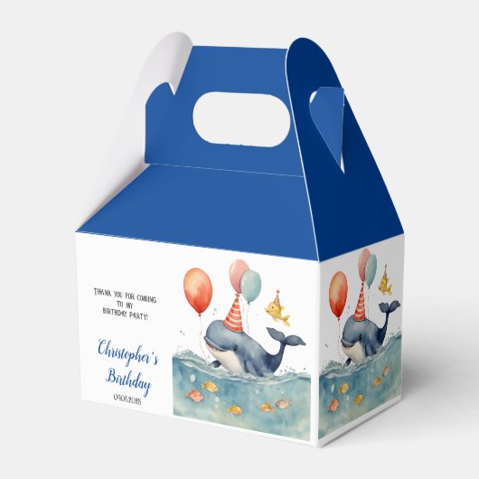 かわいいホエールボーイ誕生日パーティー フェイバーボックス (正面サイド)