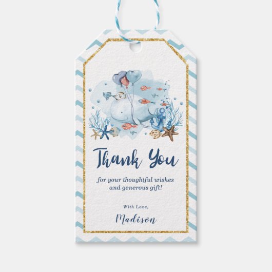 かわいいホエールボーイ赤ちゃんシャワーありがとう ギフトタグ (正面)
