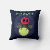 かわいいホタル照明バグ漫画イラストレーション クッション (裏面)