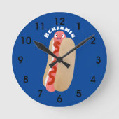 かわいいホッおもしろいトドッグウィーナー漫画 ラウンド壁時計 (正面)