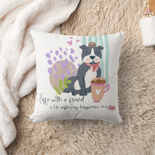 かわいいホッとしたドッグフレンドコーヒー引用文の幸せ クッション (ブランケット)