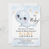 かわいいホッキョクアザラシ 北極の赤ちゃん歓迎会 招待状 (正面)