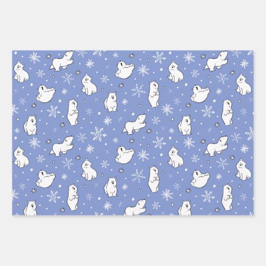 かわいいホッキョクグマお洒落の雪の冬 ラッピングペーパーシート (正面)