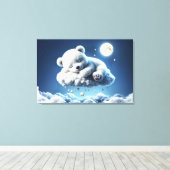 かわいいホッキョクグマかわいい美しいふわふわ雲 キャンバスプリント (インサイチュ (ウッドフロア))