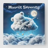 かわいいホッキョクグマかわいい美しいふわふわ雲 スクエア壁時計 (正面)