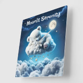 かわいいホッキョクグマかわいい美しいふわふわ雲 スクエア壁時計 (傾斜)