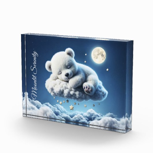 かわいいホッキョクグマかわいい美しいふわふわ雲 フォトブロック (右)