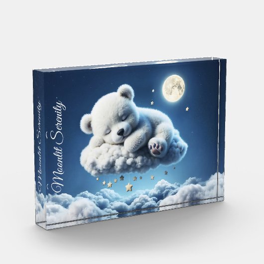 かわいいホッキョクグマかわいい美しいふわふわ雲 フォトブロック (左)