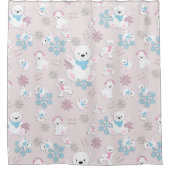 かわいいホッキョクグマが雪模様プリント シャワーカーテン (正面)