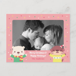 かわいいホッキョクグマとオッタークリスマスホリデーフォト インビテーションポストカード