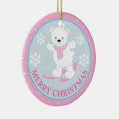かわいいホッキョクグマとスノーフレークのピンクのクリスマス セラミックオーナメント (右)