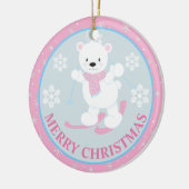 かわいいホッキョクグマとスノーフレークのピンクのクリスマス セラミックオーナメント (左)