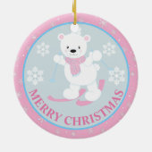 かわいいホッキョクグマとスノーフレークのピンクのクリスマス セラミックオーナメント (裏面)