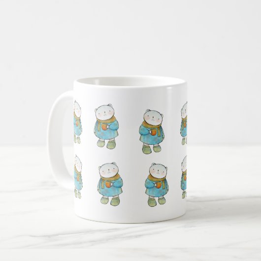 かわいいホッキョクグマとティータイム – 愛らしい野生動物 コーヒーマグカップ (正面左)