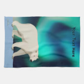 かわいいホッキョクグマとノーザンライト キッチンタオル (横)