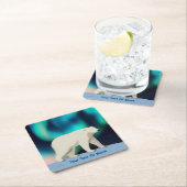 かわいいホッキョクグマとノーザンライト スクエアペーパーコースター (インサイチュ)