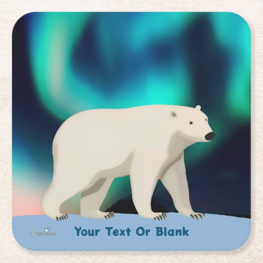 かわいいホッキョクグマとノーザンライト スクエアペーパーコースター (正面)