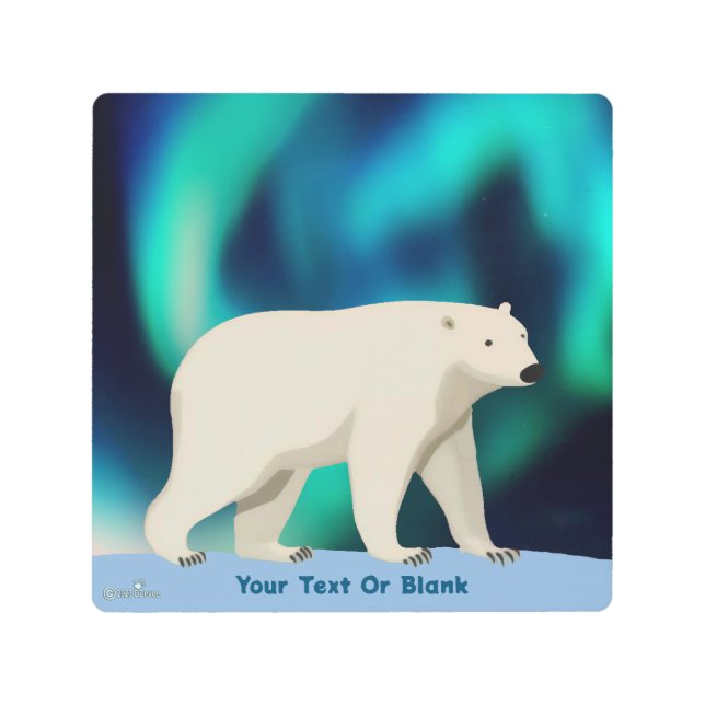かわいいホッキョクグマとノーザンライト メタルプリント (正面)
