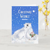 かわいいホッキョクグマと母のクリスマスの願い カード (黄色い花)