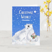 かわいいホッキョクグマのおばあちゃんクリスマスのお願い カード (黄色い花)