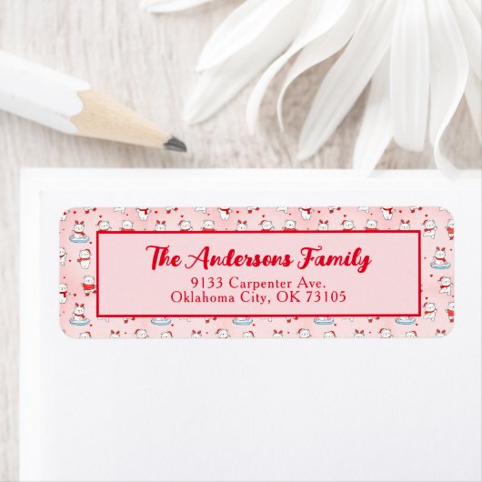 かわいいホッキョクグマのクリスマスシームレスパターンピンク ラベル (インサイチュ)