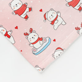 かわいいホッキョクグマのクリスマスシームレスパターン フリースブランケット