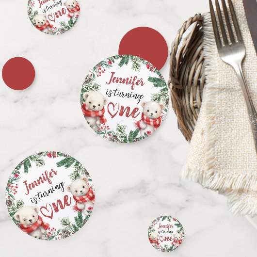 かわいいホッキョクグマのクリスマス1歳の誕生日 コンフェッティ